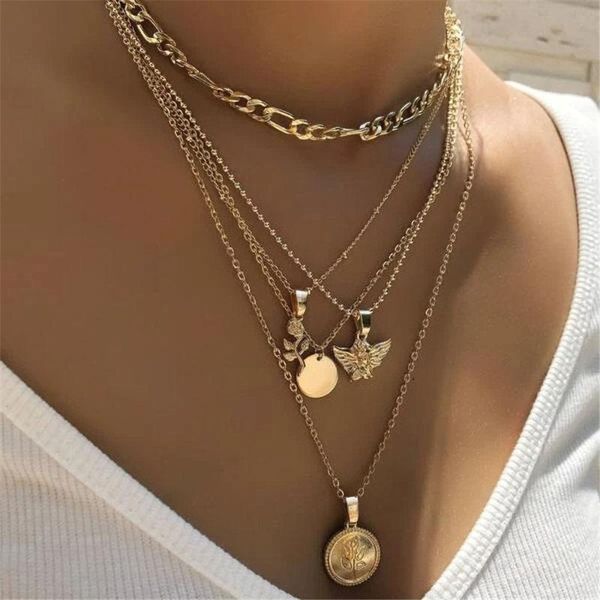 pendant necklaces multilevel vintage gold coin for women female fashion chain collar rose angel disc jewelry gift wholesale, Silver
pendant necklaces multilevel vintage gold coin for women female fashion chain collar rose angel disc jewelry gift wholesale, Silver
