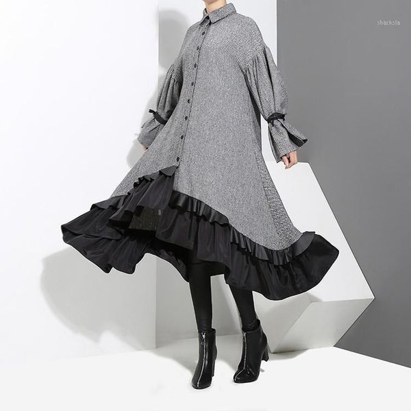 fashion tide spring pattern bandage full sleeve stitching irregular ruffles hem loose shirt type dress lady jd717 casual dresses, Black;gray
fashion tide spring pattern bandage full sleeve stitching irregular ruffles hem loose shirt type dress lady jd717 casual dresses, Black;gray