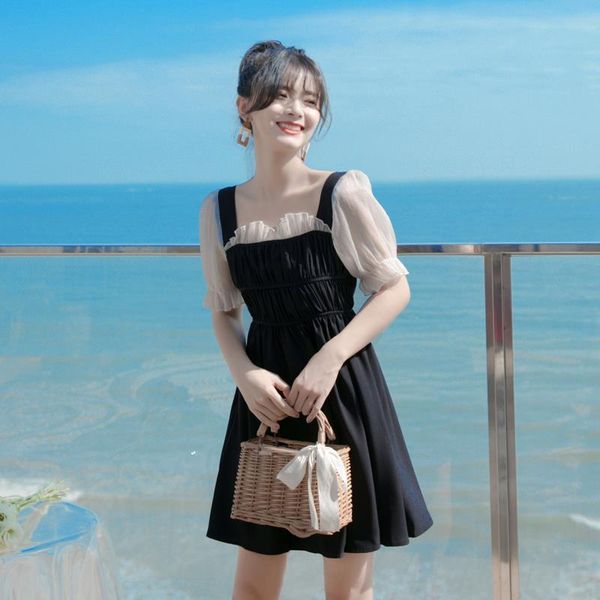 summer french women's swimwear 2021 black hepburn style small bathing suit women elegant beach cover up long sleeve dress, White;black
summer french women's swimwear 2021 black hepburn style small bathing suit women elegant beach cover up long sleeve dress, White;black