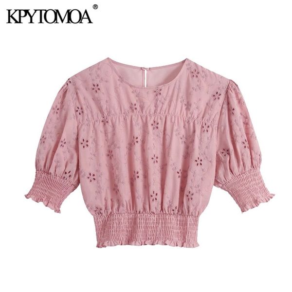 women fashion hollow out embroidery cropped blouses vintage short sleeve elastic hem female shirts chic 210421, White
women fashion hollow out embroidery cropped blouses vintage short sleeve elastic hem female shirts chic 210421, White