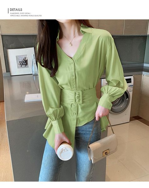 women's blouses & shirts autumn women fashion loose v-neck chiffon belted casual blouse female trendy color asymmetric elegant shirt, White
women's blouses & shirts autumn women fashion loose v-neck chiffon belted casual blouse female trendy color asymmetric elegant shirt, White