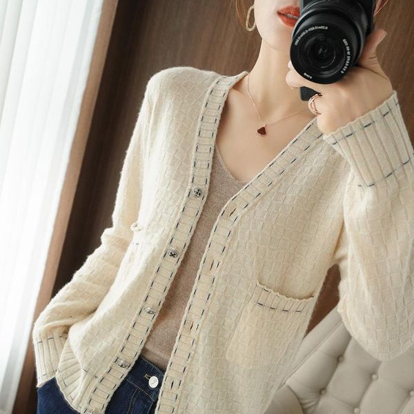 women's knits & tees 100% pure wool sweater autumn and winter 2021 v-neck cardigan casual with pocket female cashmere jacket warm, White
women's knits & tees 100% pure wool sweater autumn and winter 2021 v-neck cardigan casual with pocket female cashmere jacket warm, White