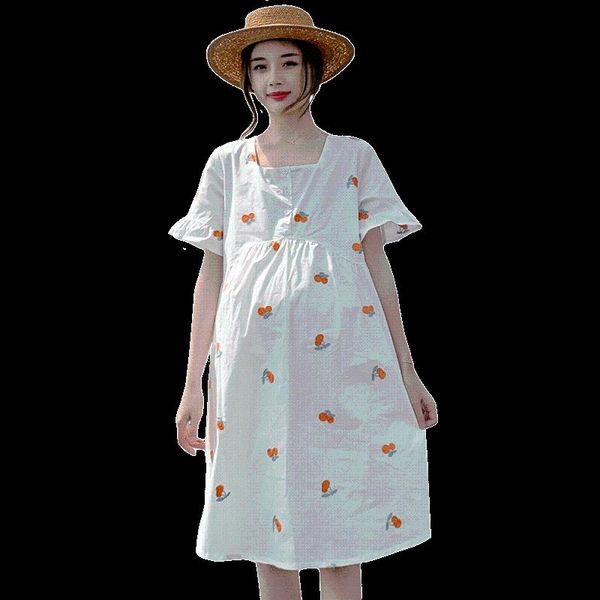 maternity summer fashion comfortable cotton cherry embroidered dress short flare sleeve pregnant women loose cute dresses, White
maternity summer fashion comfortable cotton cherry embroidered dress short flare sleeve pregnant women loose cute dresses, White