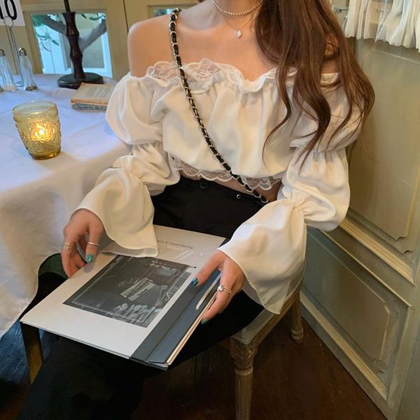 lace-up off shoulder blouses long sleeve autumn women's clothing club slash neck crop ladies shirts korean &, White
lace-up off shoulder blouses long sleeve autumn women's clothing club slash neck crop ladies shirts korean &, White