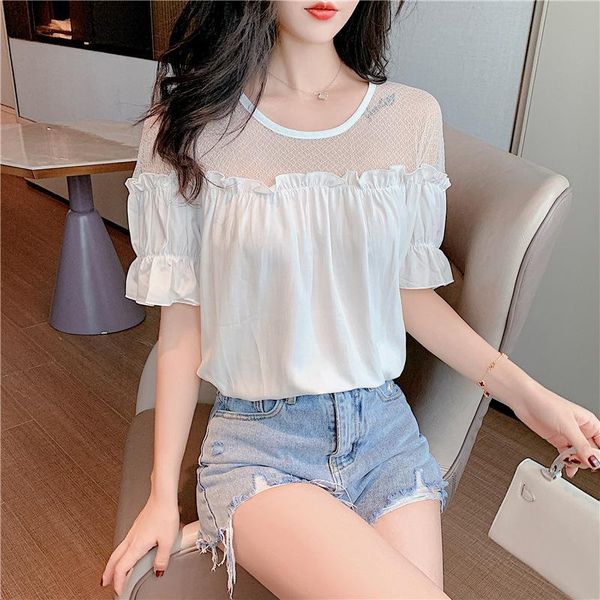 women's blouses & shirts temperament chiffon shirt girls' summer round neck short sleeve 2021 fashion mesh thin versatile top, White
women's blouses & shirts temperament chiffon shirt girls' summer round neck short sleeve 2021 fashion mesh thin versatile top, White