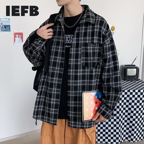 men's casual shirts iefb 2021 autumn black turn-down collar plaid shirt boy ins trends single breasted handsome large loose, White;black
men's casual shirts iefb 2021 autumn black turn-down collar plaid shirt boy ins trends single breasted handsome large loose, White;black