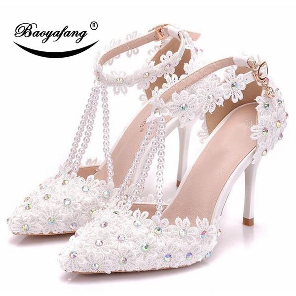 dress shoes baoyafang summer woman ankle strap white lace flower shoe 9cm heel pointed toe wedding female bride, Black
dress shoes baoyafang summer woman ankle strap white lace flower shoe 9cm heel pointed toe wedding female bride, Black