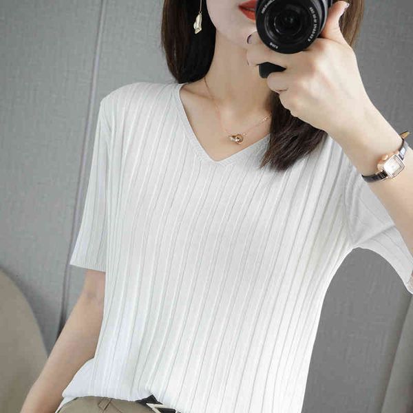 women's t-shirt pure cotton t-shirt women summer v-neck sweater short-sleeved casual solid color pullover large size knitted t, White
women's t-shirt pure cotton t-shirt women summer v-neck sweater short-sleeved casual solid color pullover large size knitted t, White