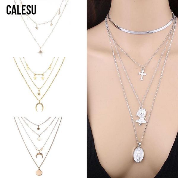 Long Chain Necklace Vintage Multilayer Crystal Pendant For Women Gold Color Moon Star Choker Jewelry FC13 PR49 Necklaces, Silver
Long Chain Necklace Vintage Multilayer Crystal Pendant For Women Gold Color Moon Star Choker Jewelry FC13 PR49 Necklaces, Silver