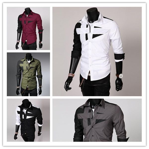 men's casual shirts autumn europe size fashion personality patchwork long sleeve, White;black
men's casual shirts autumn europe size fashion personality patchwork long sleeve, White;black