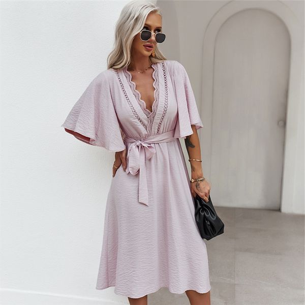 lace bandage spring summer fashion butterfly sleeve slim solid color high waist dress for women 2021 new, Black;gray
lace bandage spring summer fashion butterfly sleeve slim solid color high waist dress for women 2021 new, Black;gray