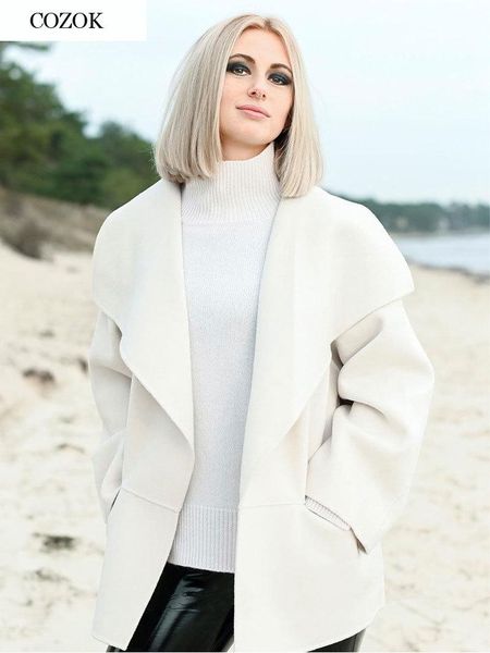 women's wool & blends 2021 winter woolen coat cardigan solid color casual turn down jacket female outwear with pockets, Black
women's wool & blends 2021 winter woolen coat cardigan solid color casual turn down jacket female outwear with pockets, Black