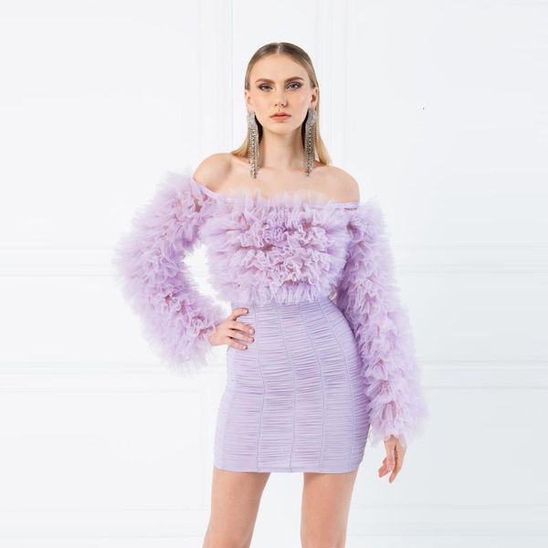 women's blouses & shirts tulle long sleeve off the shoulder women lavander extra y ruffled tulle blouse custom made she, White
women's blouses & shirts tulle long sleeve off the shoulder women lavander extra y ruffled tulle blouse custom made she, White