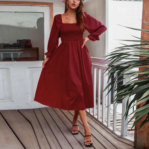 casual dresses women stretch pleated square neck long dress red autumn office puff sleeve elegant soild 2021 ladies holiday vestidos, Black;gray
casual dresses women stretch pleated square neck long dress red autumn office puff sleeve elegant soild 2021 ladies holiday vestidos, Black;gray