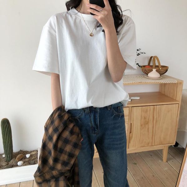 women's t-shirt h19 2021 summer t shirt women soft loose solid fresh casual natural short basic shirts 4 colors, White
women's t-shirt h19 2021 summer t shirt women soft loose solid fresh casual natural short basic shirts 4 colors, White