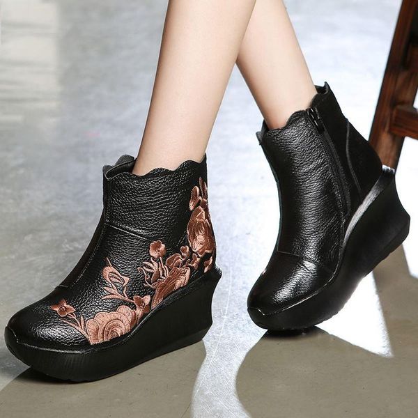 boots embroider handmade warm for women genuine leather ankle shoes vintage platform female round toes wedges, Black
boots embroider handmade warm for women genuine leather ankle shoes vintage platform female round toes wedges, Black