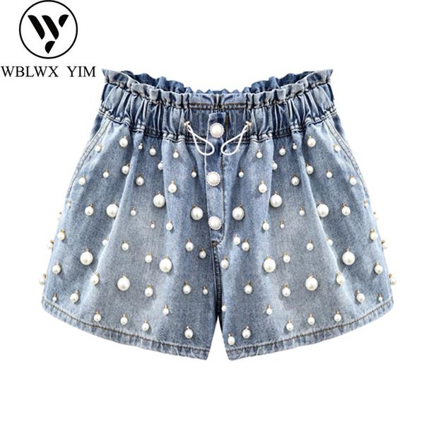 women's shorts summer high waist denim women fashion sewing pearl casual basic jeans female elastic loose plus size, White;black
women's shorts summer high waist denim women fashion sewing pearl casual basic jeans female elastic loose plus size, White;black
