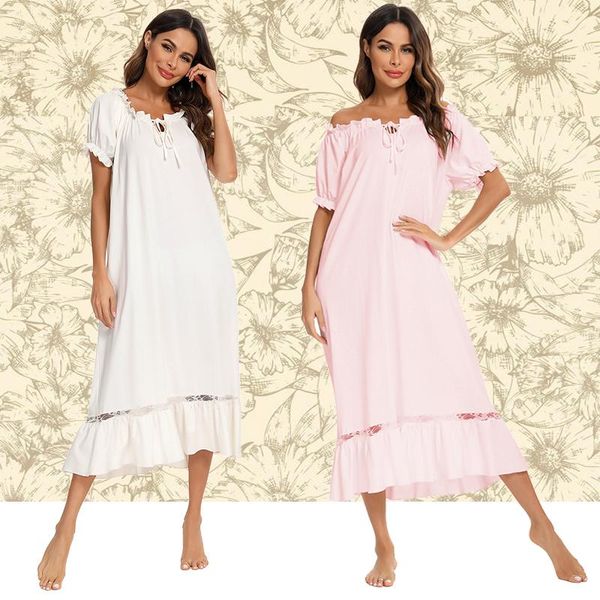 women's sleepwear nighty woman autumn nightgown white pink nightdress leisure fashion long vintage home dress ladies nightwear boat nec, Black;red
women's sleepwear nighty woman autumn nightgown white pink nightdress leisure fashion long vintage home dress ladies nightwear boat nec, Black;red