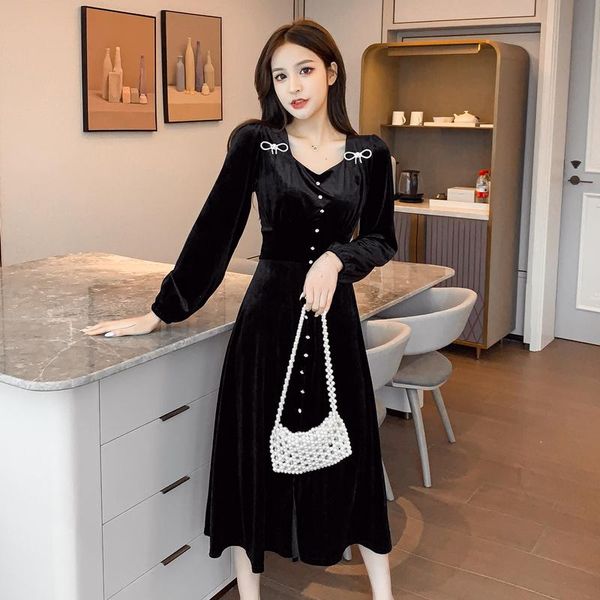 casual dresses make winter french retro pleuche dress long temperament little black, Black;gray
casual dresses make winter french retro pleuche dress long temperament little black, Black;gray
