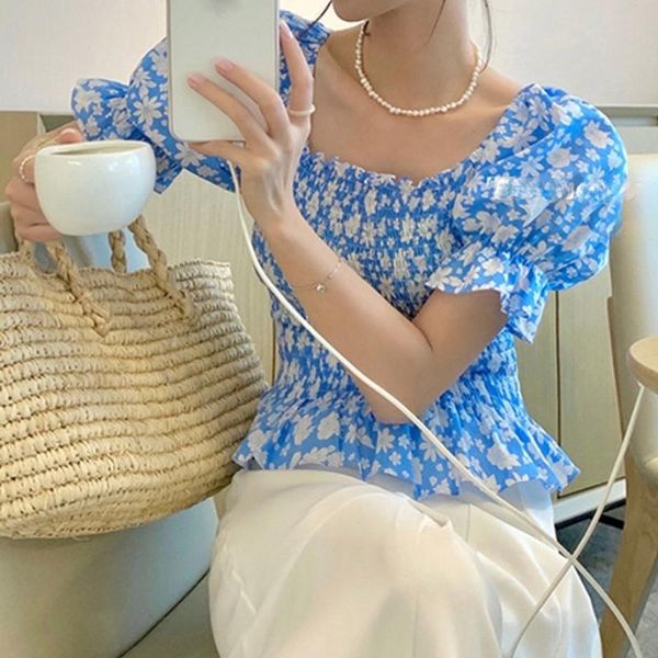 women's blouses & shirts nomikuma floral printed shirt women square collar short puff sleeve blouse slim waist korean style chic summer, White
women's blouses & shirts nomikuma floral printed shirt women square collar short puff sleeve blouse slim waist korean style chic summer, White