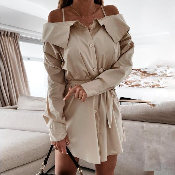 casual dresses autumn off shoulder shirt dress for women 2021 buttons lace-up belted slash neck solid ladies robe femme, Black;gray
casual dresses autumn off shoulder shirt dress for women 2021 buttons lace-up belted slash neck solid ladies robe femme, Black;gray