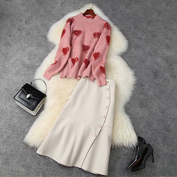 two piece dress fall autumn long sleeve round neck pink hearts knitted beads sweater + buttons mid-calf mermaid skirt 2 s set lo08t11370 1bx, White
two piece dress fall autumn long sleeve round neck pink hearts knitted beads sweater + buttons mid-calf mermaid skirt 2 s set lo08t11370 1bx, White