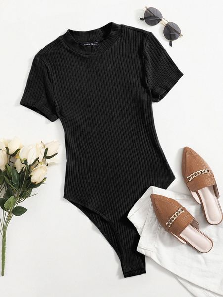 plus rib-knit solid bodysuit w4tp#, Black
plus rib-knit solid bodysuit w4tp#, Black