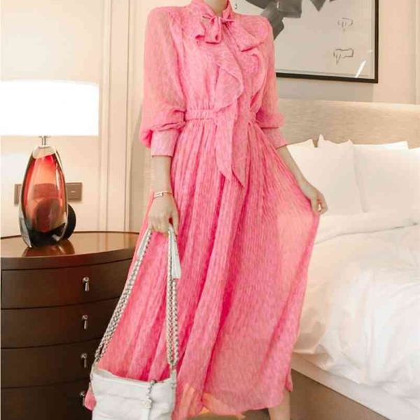 spring women's pink chiffon print lace up bow casual pleated dress elegant long sleeve high waist vestidos dresses 210519, Black;gray
spring women's pink chiffon print lace up bow casual pleated dress elegant long sleeve high waist vestidos dresses 210519, Black;gray