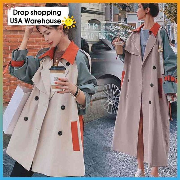 large size women's windbreaker mid-length british style autumn slimming coat women stitching contrast color 210825, Tan;black
large size women's windbreaker mid-length british style autumn slimming coat women stitching contrast color 210825, Tan;black