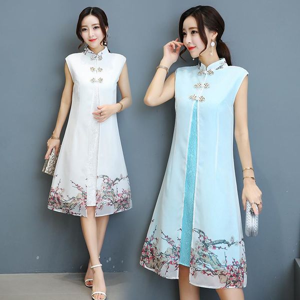 casual dresses summer retro fake two piece dress elegant fashion ladies improved cheongsam floral print women vestidos, Black;gray
casual dresses summer retro fake two piece dress elegant fashion ladies improved cheongsam floral print women vestidos, Black;gray