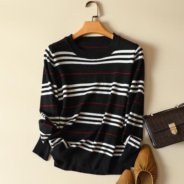 women's sweaters autumn and winter 2021 korean striped round neck loose long sleeve pullover knitted sweater, White;black
women's sweaters autumn and winter 2021 korean striped round neck loose long sleeve pullover knitted sweater, White;black