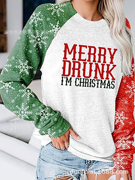 christmas women's t-shirt printing stitching round neck long-sleeved women, Black 
christmas women's t-shirt printing stitching round neck long-sleeved women, Black