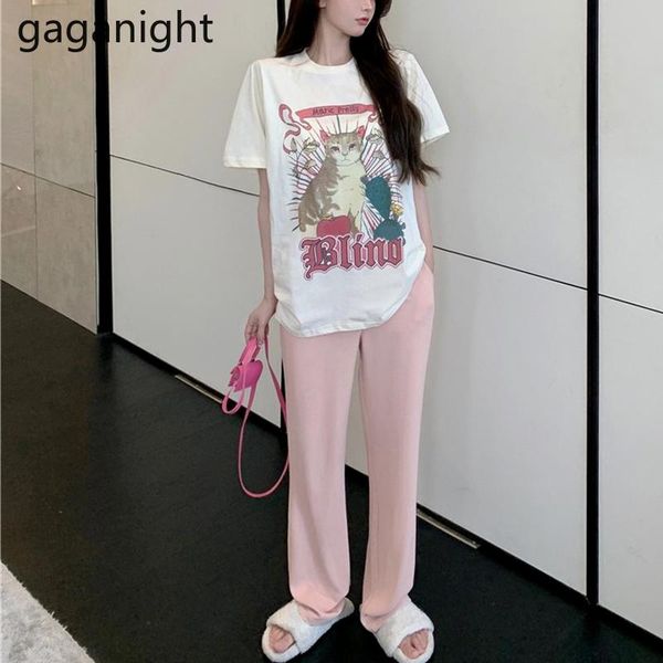 women's two piece pants gaganight summer women pieces set harajuku cute cartoon printed white cotton tshirts&casual pink wide leg suits
women's two piece pants gaganight summer women pieces set harajuku cute cartoon printed white cotton tshirts&casual pink wide leg suits