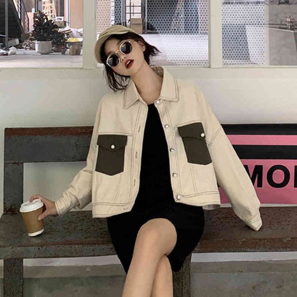 arrival spring korea women's fashions loosed cotton denim casual double pocket jackets short s350, Black;brown
arrival spring korea women's fashions loosed cotton denim casual double pocket jackets short s350, Black;brown