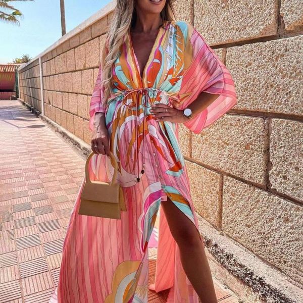 casual dresses beach dress printed split hem women deep v neck waist tie button 2021 ladies summer boho long women's clothing, Black;gray
casual dresses beach dress printed split hem women deep v neck waist tie button 2021 ladies summer boho long women's clothing, Black;gray