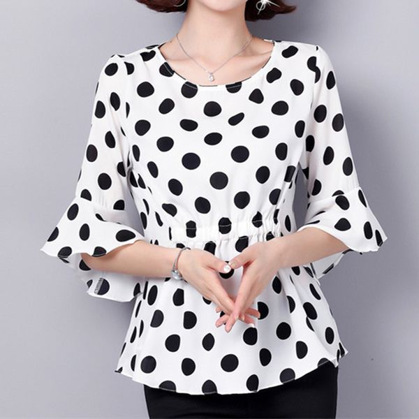 korean women's shirt chiffon blouses for women flare sleeve dot female white o-neck blouse woman 210427
korean women's shirt chiffon blouses for women flare sleeve dot female white o-neck blouse woman 210427