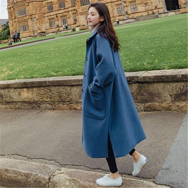 women's wool & blends fashin long section woolen coat autumn winter jackets 2021 solid color korean cocoon overcoats xa141, Black
women's wool & blends fashin long section woolen coat autumn winter jackets 2021 solid color korean cocoon overcoats xa141, Black