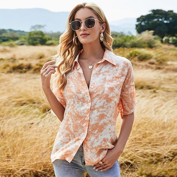 women's blouses & shirts 2021 women\u2021s casual short sleeve fashion tie-dye lapel loose single-breasted cardigan ladies summer beach, White
women's blouses & shirts 2021 women\u2021s casual short sleeve fashion tie-dye lapel loose single-breasted cardigan ladies summer beach, White