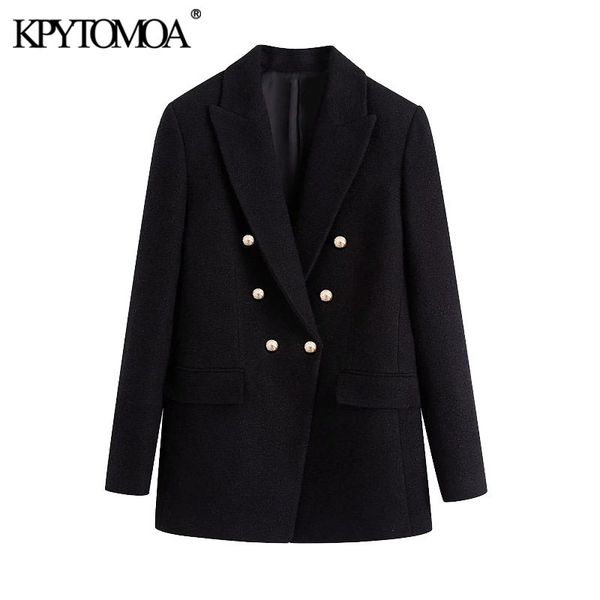 women fashion office wear double breasted tweed blazer coat vintage long sleeve pockets female outerwear chic 210416, White;black
women fashion office wear double breasted tweed blazer coat vintage long sleeve pockets female outerwear chic 210416, White;black