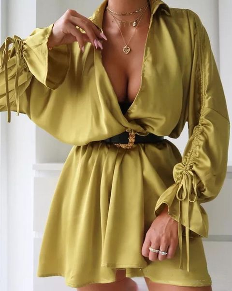 casual dresses 2021 european and american women's style drawstring v-neck shirt dress solid color fashion, Black;gray
casual dresses 2021 european and american women's style drawstring v-neck shirt dress solid color fashion, Black;gray