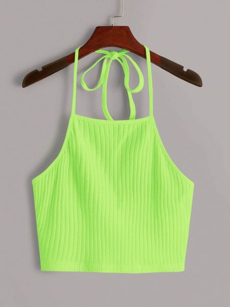neon lime solid rib-knit halter w9ev#, White