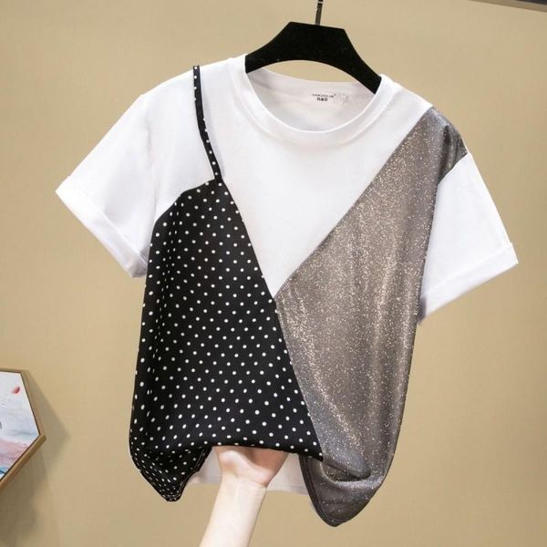 contrast color patchwork t shirts women dot lace o neck short sleeve female loose casual tees women's t-shirt, White
contrast color patchwork t shirts women dot lace o neck short sleeve female loose casual tees women's t-shirt, White