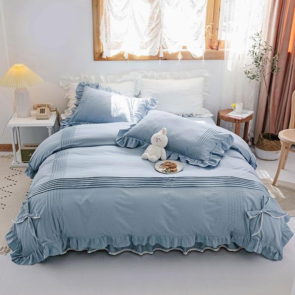 bedding sets 4pcs all cotton solid color princess style king size duvet cover set bed skirt pillowcase bedclothes
bedding sets 4pcs all cotton solid color princess style king size duvet cover set bed skirt pillowcase bedclothes