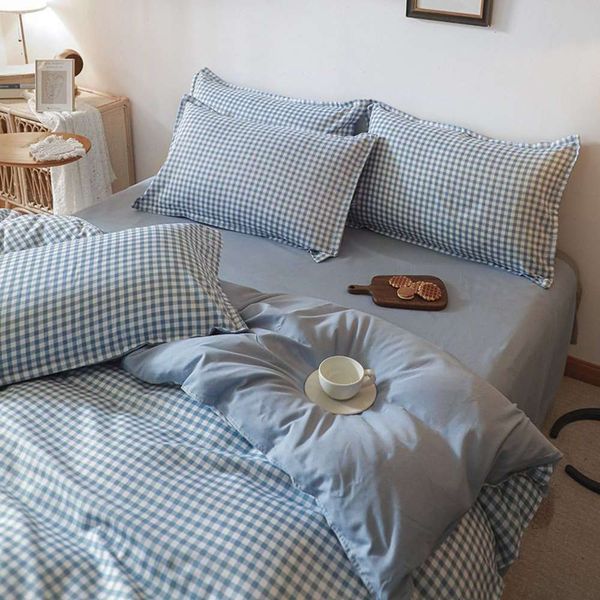 simple nordic wind blue small lattice 4-piece bedclothes skin cotton bed sheet quilt cover student dormitory 3-piece set
simple nordic wind blue small lattice 4-piece bedclothes skin cotton bed sheet quilt cover student dormitory 3-piece set