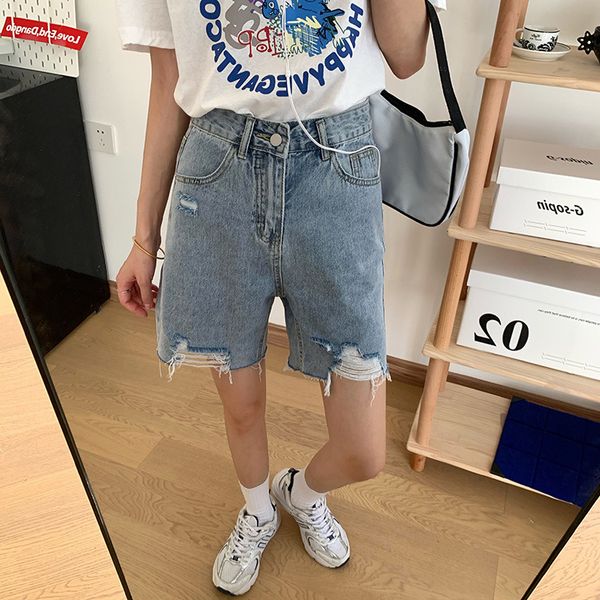 women's shorts high waist jeans with holes for spring and summer 2021, White;black
women's shorts high waist jeans with holes for spring and summer 2021, White;black