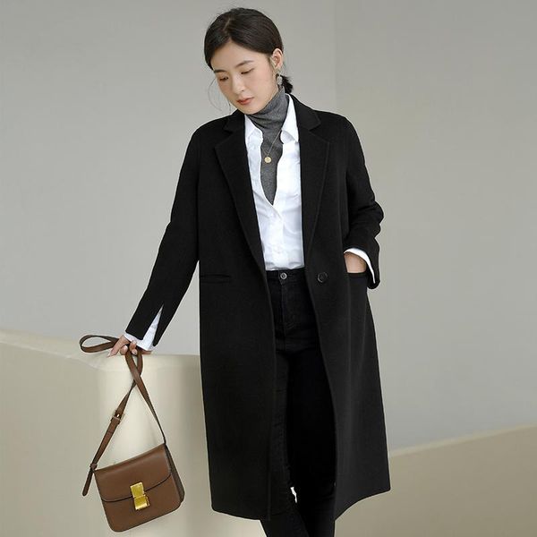 women's wool & blends double sided cashmere coat middle and long style 2021 autumn winter korean slim, Black
women's wool & blends double sided cashmere coat middle and long style 2021 autumn winter korean slim, Black