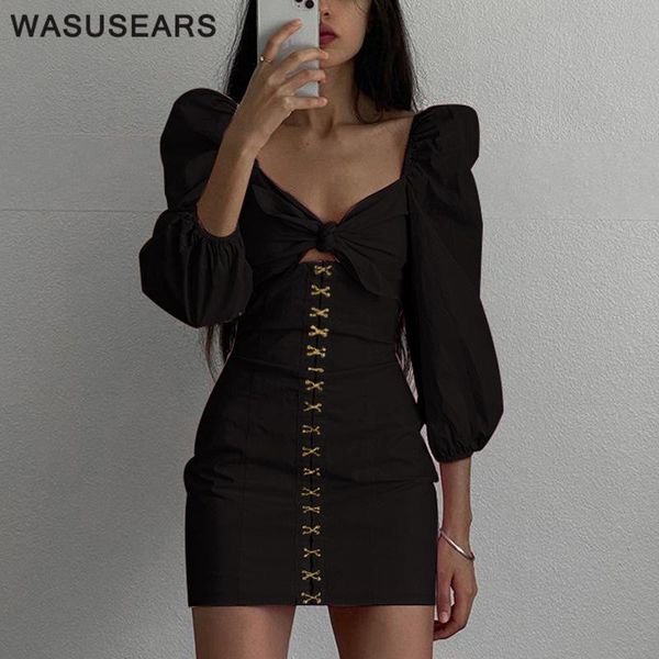 bodycon mini dress club wear bow knot puff sleeve black long square neck button up female autumn 2021 casual dresses, Black;gray
bodycon mini dress club wear bow knot puff sleeve black long square neck button up female autumn 2021 casual dresses, Black;gray