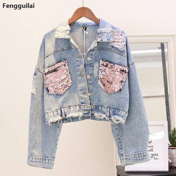 women's jackets coats european style sequins double pocket hole burr retro denim female girl streetwear, Black;brown
women's jackets coats european style sequins double pocket hole burr retro denim female girl streetwear, Black;brown