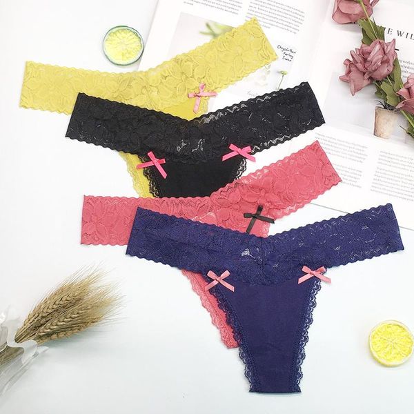 women's panties 2 pcs / lot lace g string thong 7408, Black;pink