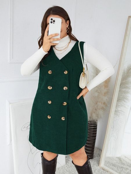 plus solid double breasted sleeveless dress x4sz#, Black
plus solid double breasted sleeveless dress x4sz#, Black